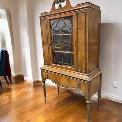 Walnut Cabinet w/ Glass Door & Single Drawer