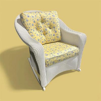 Rattan & Wicker Rocking Chair With Yellow Floral Cushions