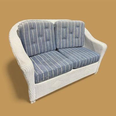 Vintage Coastal White Wicker Loveseat