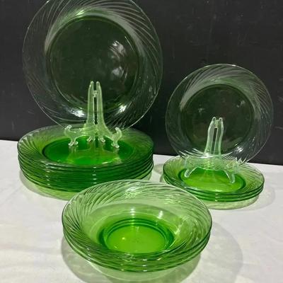 Vintage PYREX Festiva Spring Green Swirl Plates & Bowls