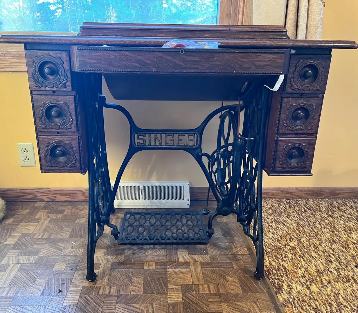 Antique Singer treadle sewing machine table