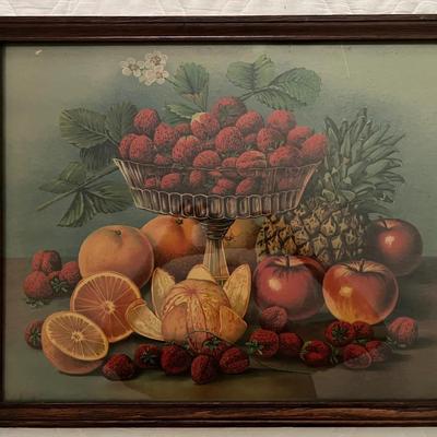 Lot 326: Vintage Still Life Fruit Print in Wood Frame