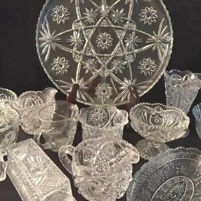 Lot 144:  Vintage Pressed Glass Serving and Tableware Collection