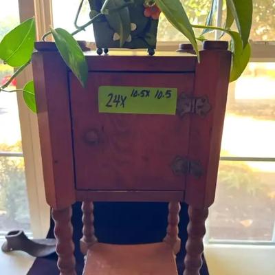 Lot 110:  Antique Wooden Plantstand with Turned Legs and Cabinet Door