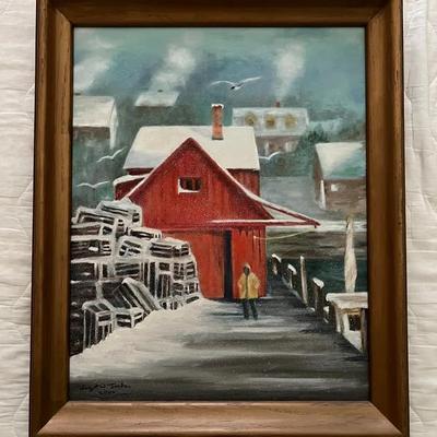 Lot 325: Framed Winter Harbor Painting by Wayne Jordan (2001)