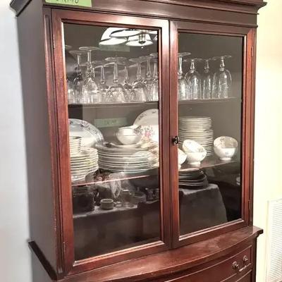 Lot 140:  Vintage Mahogany Bow-Front China Cabinet with Broken Pediment Top