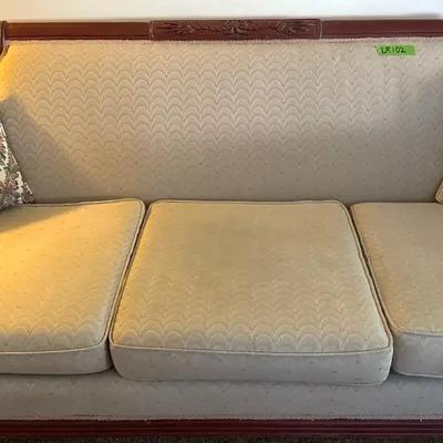 Lot 102:  Vintage Mahogany Frame Upholstered Sofa