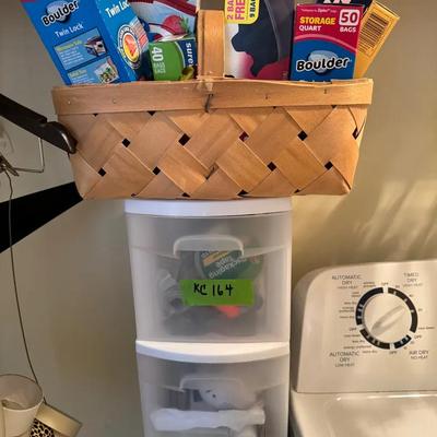 Lot 164:  Mystery Lot.. Six Drawer Storage And Basket Of Storage Bags,etc