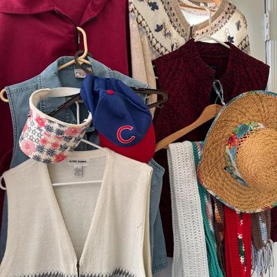 Lot 135:  Poncho, Vests, Hats, Scarves, Fleece Blankets