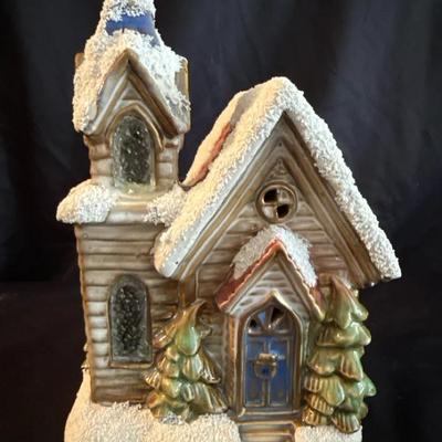 Lot 511: Snow-Covered Ceramic Church – Holiday Village Décor