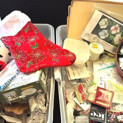 Lot 121:  Tote Of Beads for Crafting and Tote of Christmas Decor