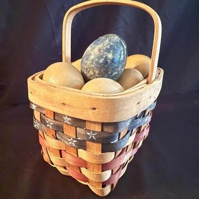 Lot 503: Alabaster Egg and Others in a Patriotic Basket