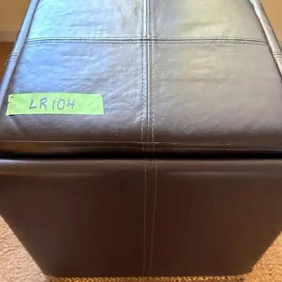 Lot 104:  Brown Faux Leather Storage Ottoman with Reversible Tray Lid