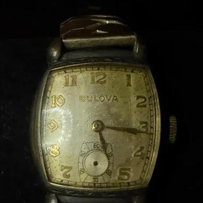 Lot 406: Vintage 1930s Bulova Men’s Wristwatch – Art Deco Tonneau Case with Sub-Seconds Dial, Serial