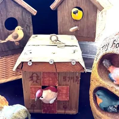 Lot 120:  Rustic Birdhouse and Figurine Decor Collection