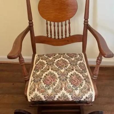 Lot 115:  Antique Oak Platform Rocker with Matching Footrest
