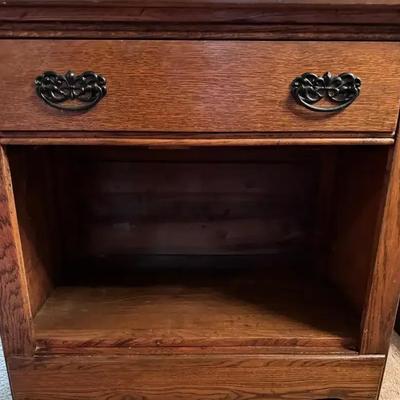Lot 143:  Vintage Oak End Table with Drawer and Open Shelf