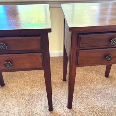 Lot 107:  Pair of Vintage Solid Wood Two-Drawer Nightstands