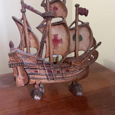 Lot 533: Working Vintage cast iron galleon lamp