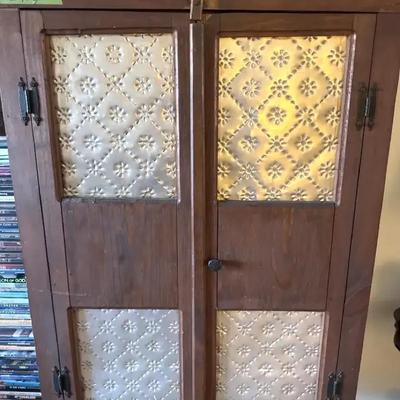 Lot 101:  Vintage Primitive Pie Safe Cupboard with Punched Tin Panels (Contents Not Included)