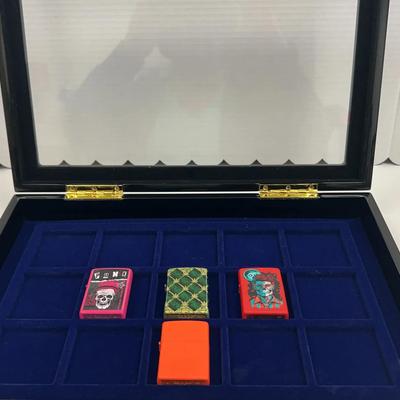 4 Zippo Lighters In Display Case