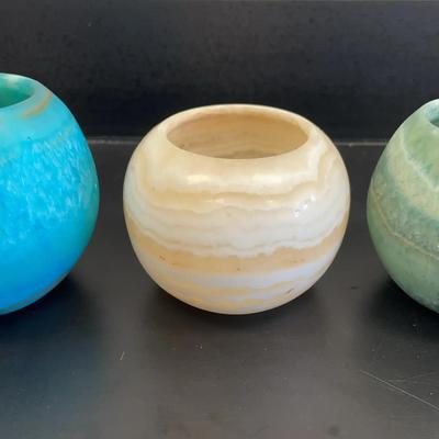 Trio of Alabaster Candleholders
