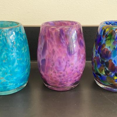 #2 Trio Of Dehanna Jones Slag Glass Votive Candle Holders