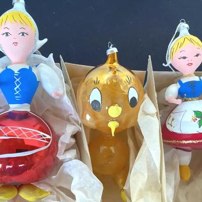 Rare 3 vtg italy decarlini figure blown glass ornaments