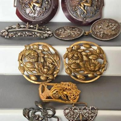 Beautiful antique buckles rare cupid celluloid metal