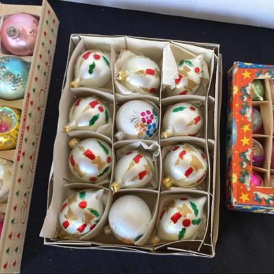 Antique vtg christmas ornaments, blown glass indents & hp