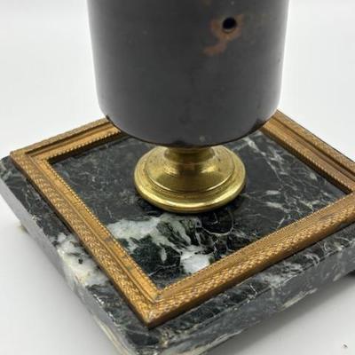 Antique Black Marble and Bronze Inkwells & Blotter