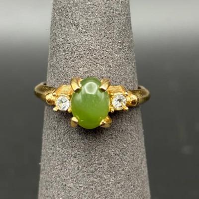 Vintage Jade Accent Avon Fashion Gold Tone Adjustable Ring