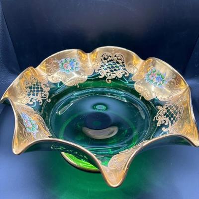 Bohemian Glass Emerald Green Bowl