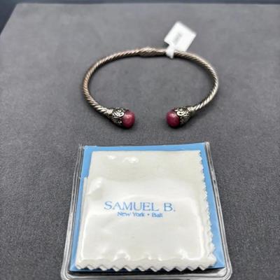 Silver Bracelet Featuring Rhodochrosite Stone Clamper Style 