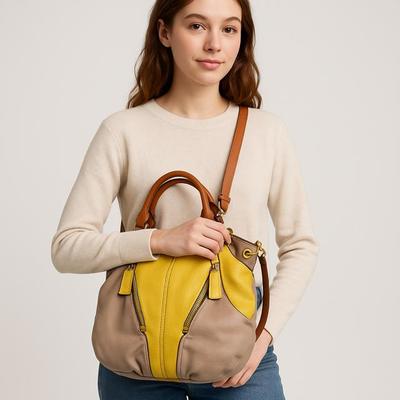orYany Designer Purse Taupe and Yellow Leather