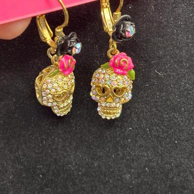 Betsey Johnson Crystal Skull Earrings