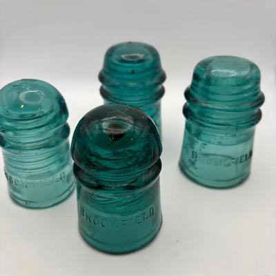 Vintage Green Glass Insulators Brookfield And AT &T