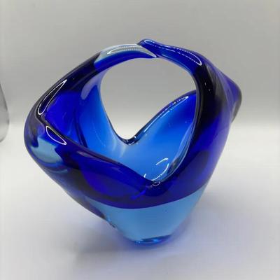 Murano Blue Art Glass Basket