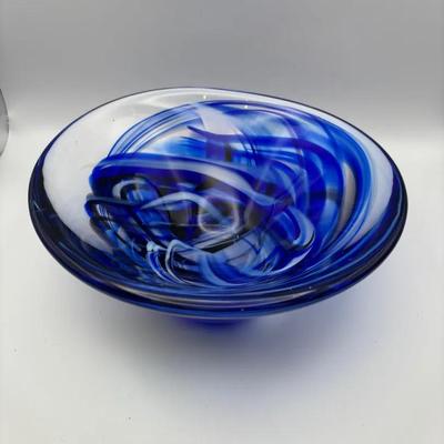 Kosta Boda Glass Blue Swirl Bowl