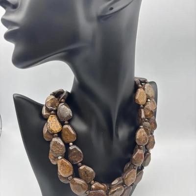 Jay King 925 Silver Necklace With Multi Strand Bronzite Stones