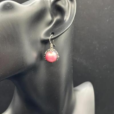 Silver 925 Mabe Pink Pearl Earrings By Samuel B