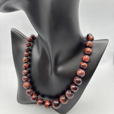 Vintage Jay King 925 Silver Faceted Tiger eye Necklace 