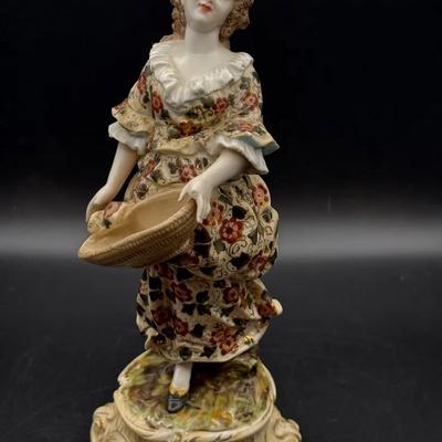 19c Volksted Porcelain Figure Woman With Basket