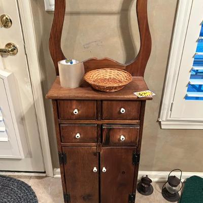 Sale Photo Thumbnail #19: Rustic wood cabinet with rod to hang towels, blanket, etc. $50.00 or best offer.