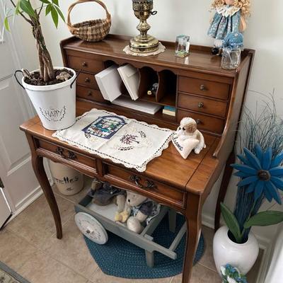 Sale Photo Thumbnail #10: Small wood secretary desk. $50 or best offer. Items on the desk are not included.