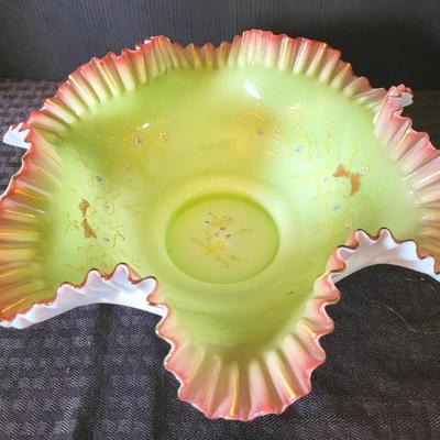 Jefferson Glass Fantail Opalescent Vaseline Bowl (DR)
