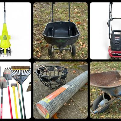 Wheelbarrow, Craftsman Tiller, SunJoe Cultivator & Landscape Tools