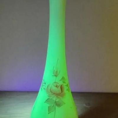 Fenton Custard Uranium Glass Hand Painted Vase