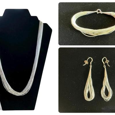 Liquid Silver Sterling Necklace, Earring, Bracelet Set 