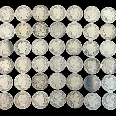44 Barber Silver Dimes 